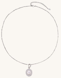 Sterling silver necklace with freshwater pearl in sparkling crystal halo pendant on delicate beaded chain