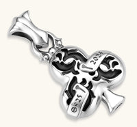 925 sterling silver club-suit pendant with black filigree inlay and TRICLUS banner, 40mm, on a box chain.