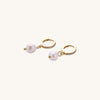 18K gold plated hoop earrings with freshwater pearl drops on neutral background, showing elegant minimalist design.