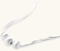 Multi-strand sterling silver necklace with three polished round beads clustered at center on white background.