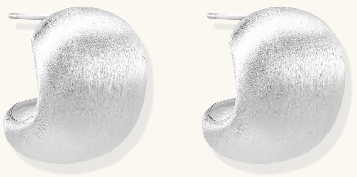 Brushed sterling silver cushion-shaped stud earrings with matte finish on white background