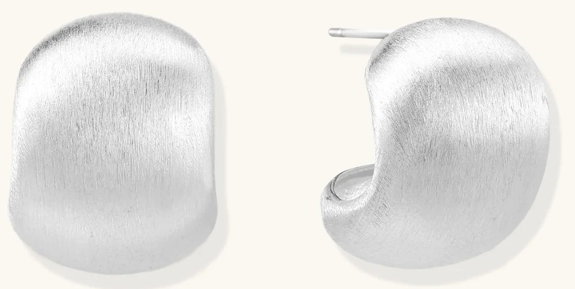 Brushed sterling silver cushion-shaped stud earrings with matte finish on white background