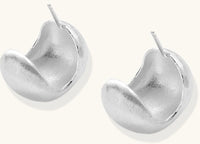 Brushed sterling silver cushion-shaped stud earrings with matte finish on white background