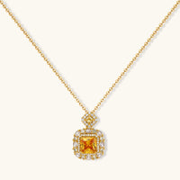 14K gold-plated jewelry set featuring square-cut cubic zirconia stones in ornate layered settings on white background.