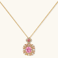 14K gold-plated jewelry set featuring square-cut cubic zirconia stones in ornate layered settings on white background.