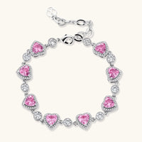 Pink heart-shaped cubic zirconia jewelry set with white gold plating featuring necklace, earrings, bracelet and ring