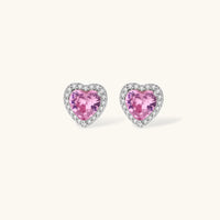 Pink heart-shaped cubic zirconia jewelry set with white gold plating featuring necklace, earrings, bracelet and ring