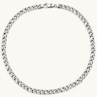 Polished 316L stainless steel Cuban link chain necklace, 9.6mm wide, with Greek key lobster clasp, silver tone.