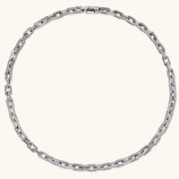 Silver 316L stainless steel rectangular link chain necklace with intricate scroll engravings, 560mm length, 7.1mm width.
