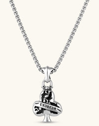 925 sterling silver club-suit pendant with black filigree inlay and TRICLUS banner, 40mm, on a box chain.