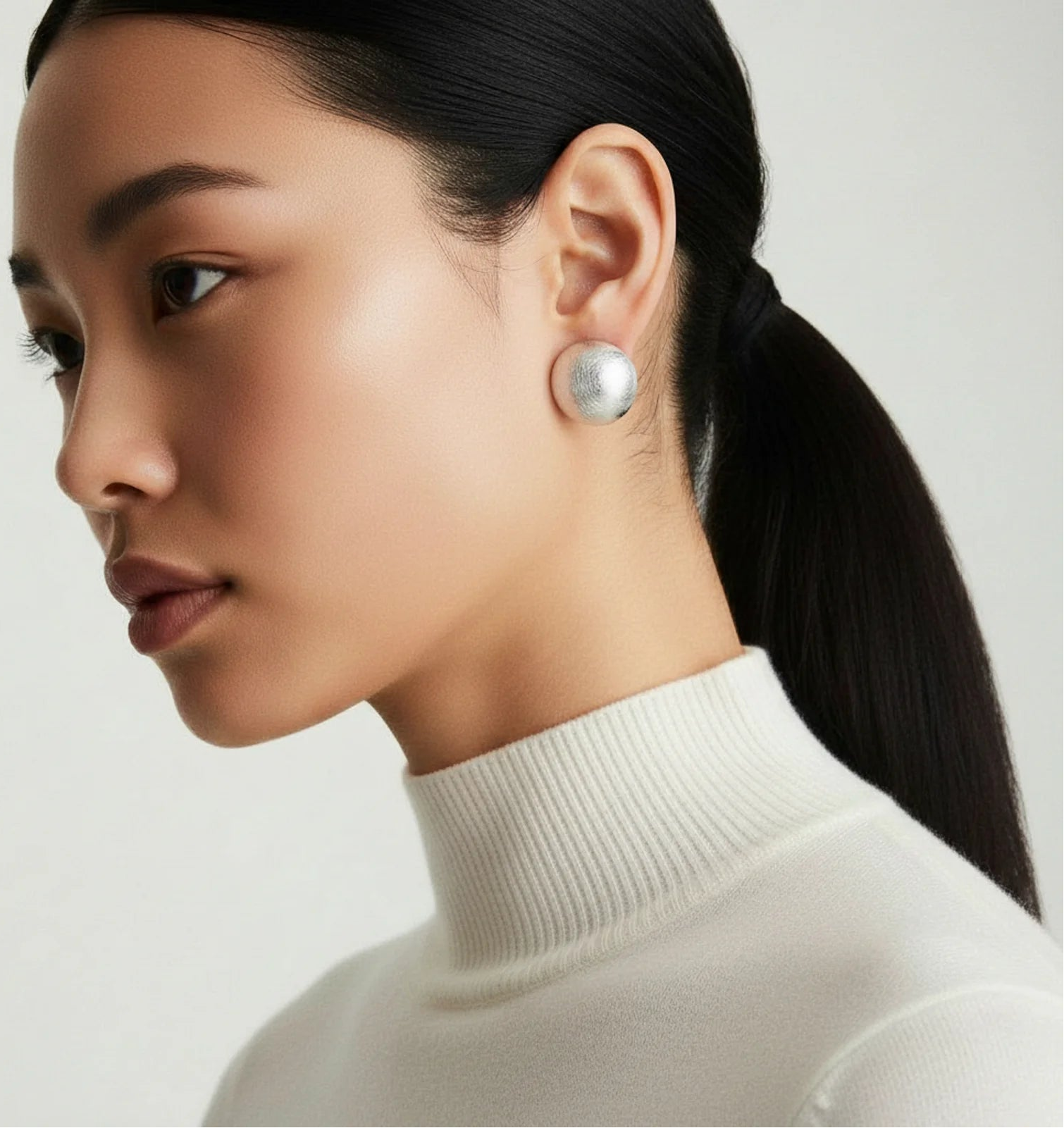 Brushed Silver Dome Earrings