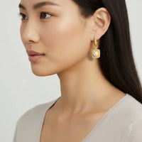 Golden Pearl Drop Hoops