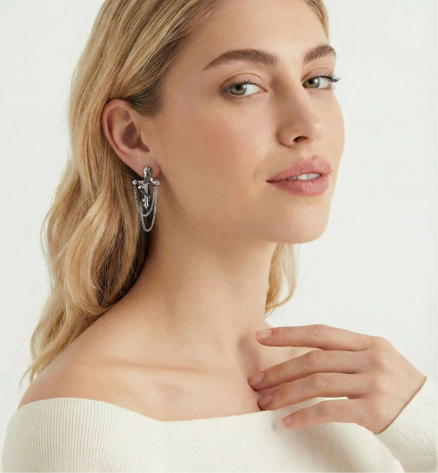 Serpent Cross Chain Earrings